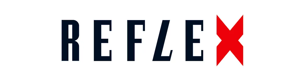 Obrázek zobrazuje text „REFLEX“ tučným, černým, velkými písmeny s posledním „X“ v červené barvě na bílém pozadí, což připomíná efekt automatického konceptu.